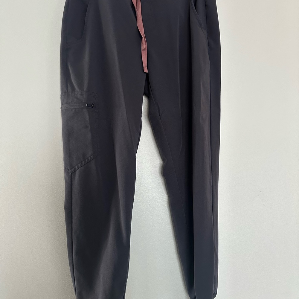 Figs Women's Pants in Dark Gray with Pink Drawstring